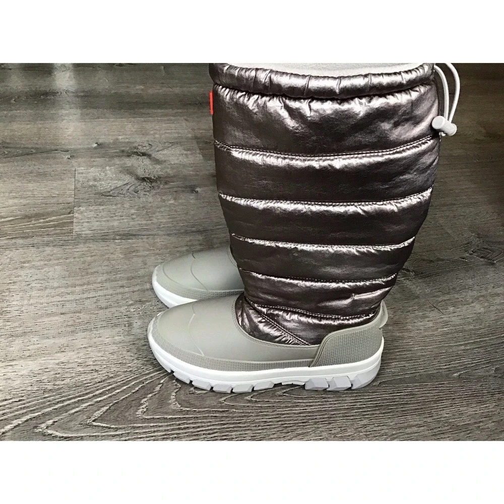 HUNTER METALLIC Tall Womens Size 7 38 Metallic Winter Boots Silver/Hail Grey New